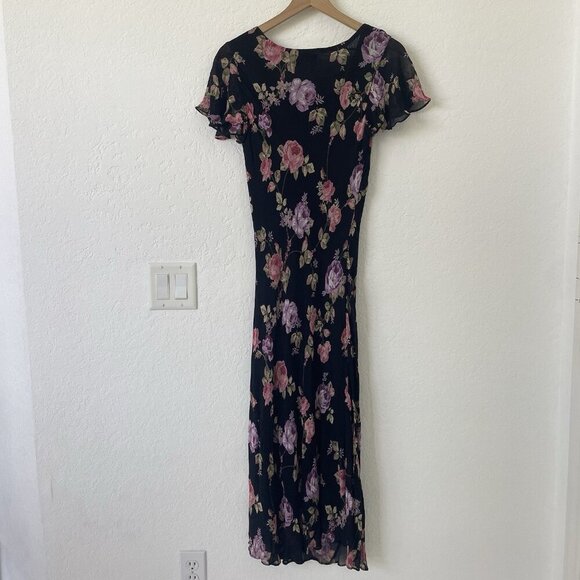 VTG Lola P Womens Y2K 90s Black Floral Maxi Slip Dress Size S Fairy Whimsigoth - Picture 2 of 14